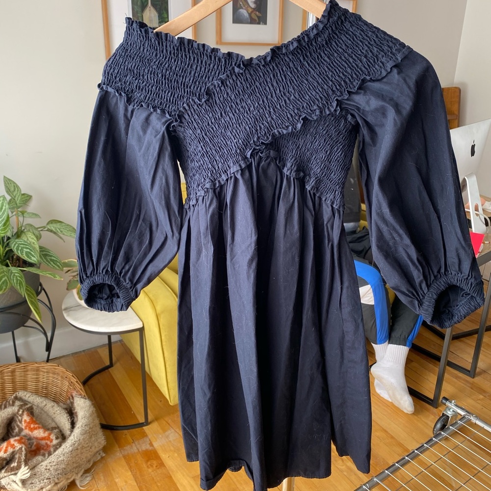 Zara Navy Blue Off the Shoulder Dress